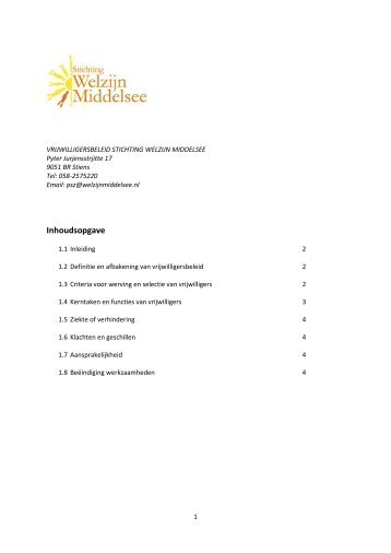 vrijwilligersbeleid - Stichting Welzijn Middelsee