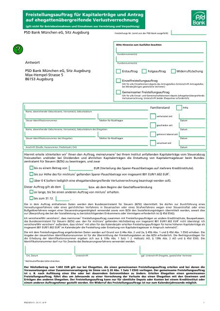 Freistellungsauftrag Psd Bank Munchen Eg