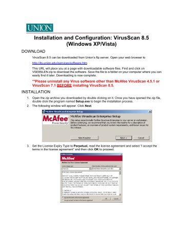 Installation and Configuration: VirusScan 8.5 (Windows XP/Vista)