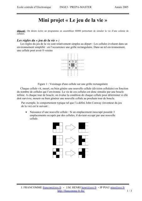 Mini projet Â« Le jeu de la vie Â» - Bienvenue sur la page de Jack - Free