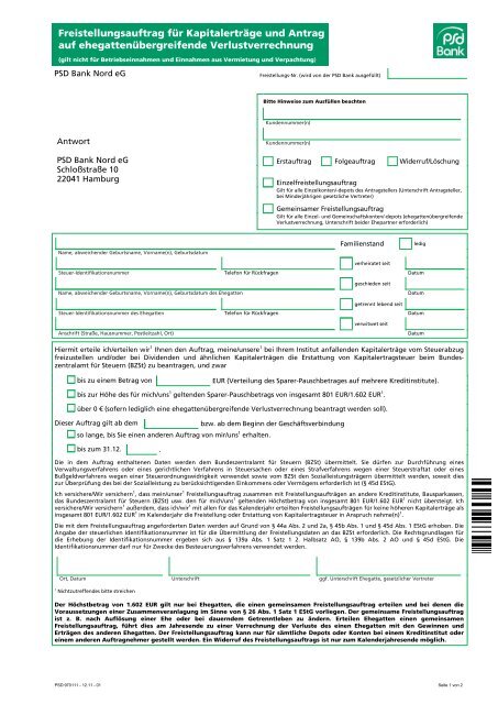 Freistellungsauftrag - PSD Bank Nord eG