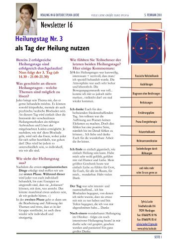 Newsletter 16 - Heilungstag Nr. 3 als Tag der Heilung ... - Sylvia Lucke