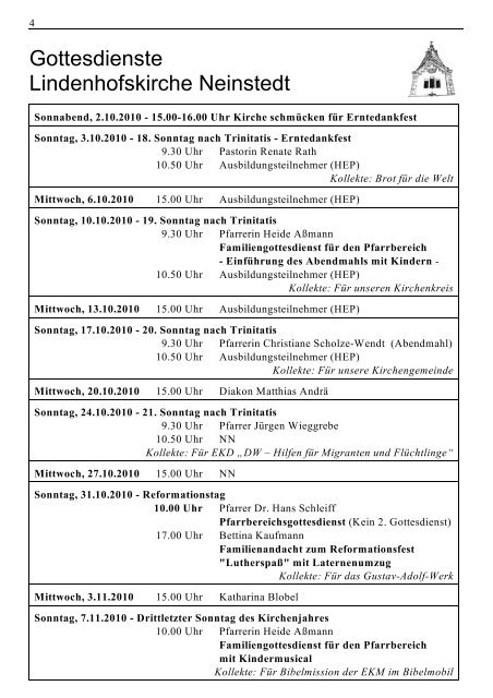 Gemeindeinformation - Terminplaner fÃ¼r den Pfarrbereich Neinstedt ...