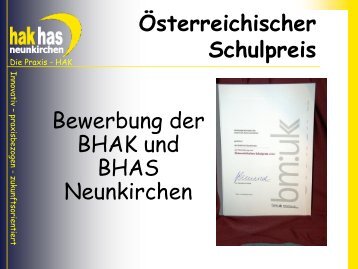 Schulpreis Bewerbung der BHAK und BHAS Neunkirchen