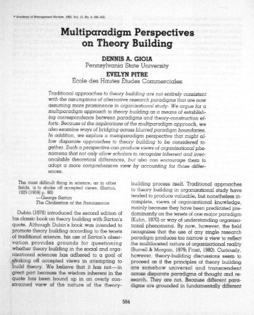 Multiparadigm Perspectives on Theory Building - Academy of ...