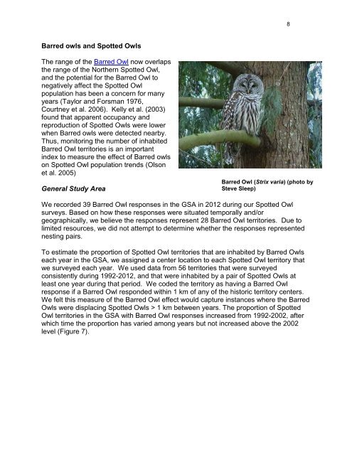 Demographic characteristics of northern spotted owls in the Eastern ...
