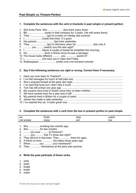 Past Simple Vs Present Perfect English Area