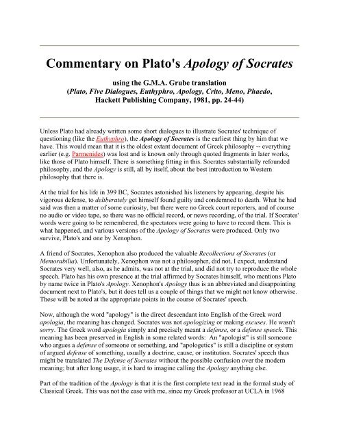 Commentary on Plato's Apology of Socrates - Richard Curtis