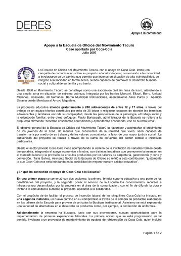 Comunidad: apoyo a la escuela de Oficios Don Bosco - Deres