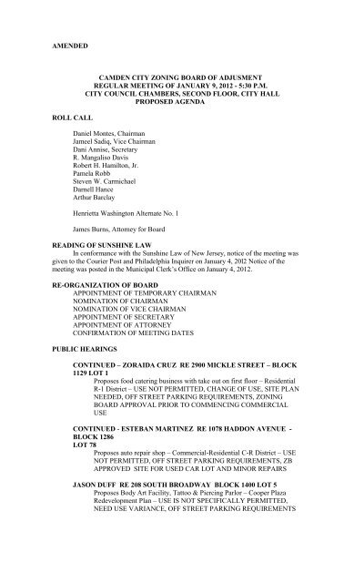 Camden City Zoning Board Of Adjustment City Of Camden Camden City Zoning Board Of Adjustment City Of Camden