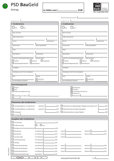 Antrag PSD BauGeld Neukunden - PSD Bank München eG