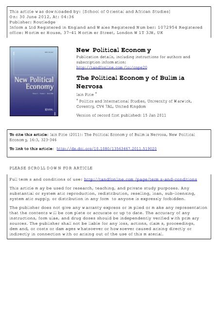 The Political Economy of Bulimia Nervosa