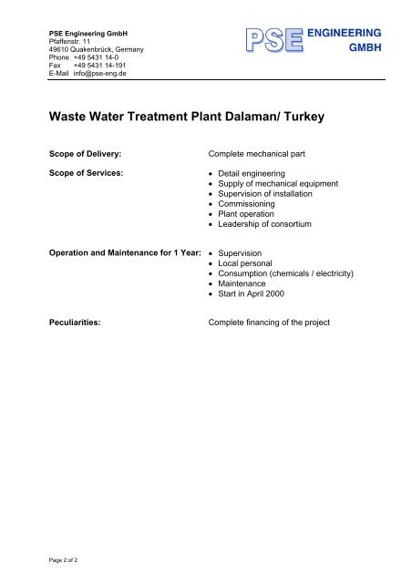 Waste Water Treatment Plant Dalaman/ Turkey - PSE Engineering ...