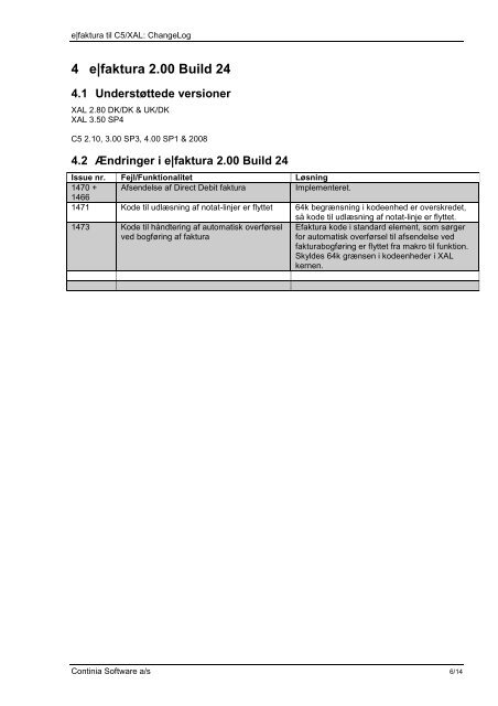 C5/XAL: ChangeLog - Continia