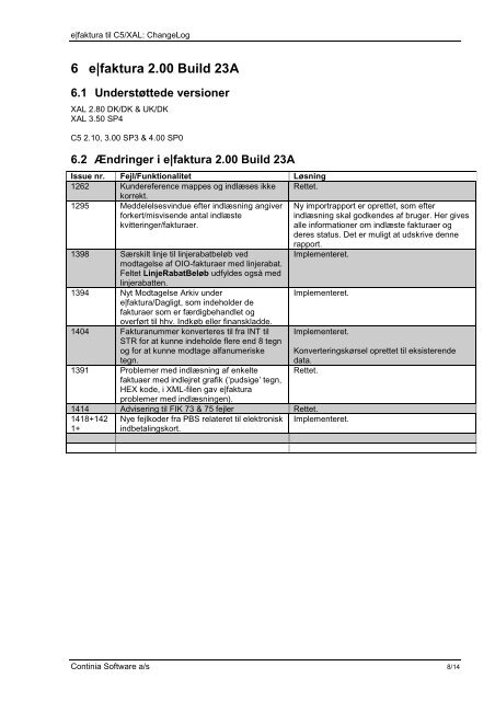 C5/XAL: ChangeLog - Continia