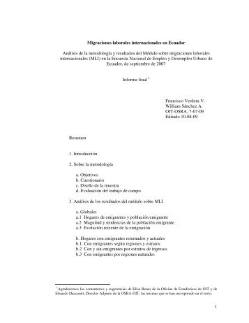 1 Migraciones laborales internacionales en Ecuador ... - oit-intranet