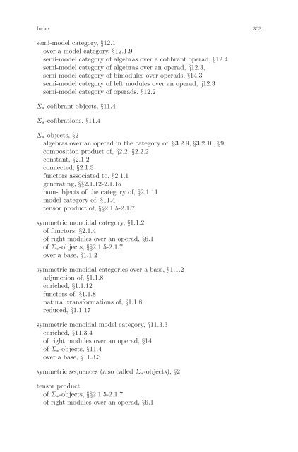 Symmetric Monoidal Categories for Operads - Index of