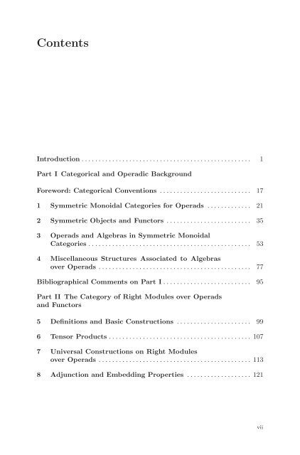 Symmetric Monoidal Categories for Operads - Index of