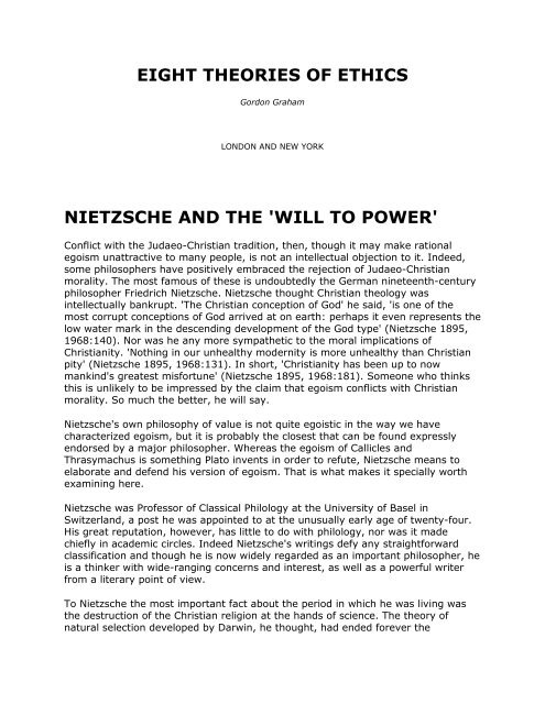 eight theories of ethics nietzsche and the 'will to power' - jessbcuzz