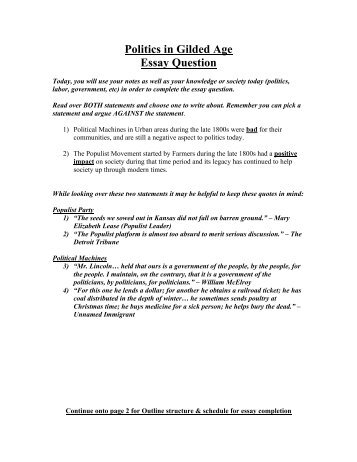 Politics in Gilded Age Essay Question - Union City High School