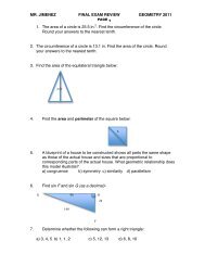 MR. JIMENEZ FINAL EXAM REVIEW GEOMETRY 2011 1. The area ...