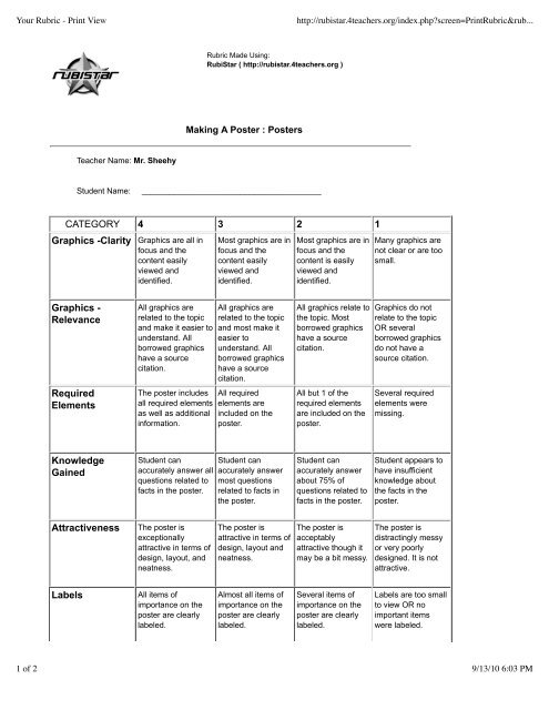 11 Us 2 Poster Rubric Pdf Union City High School