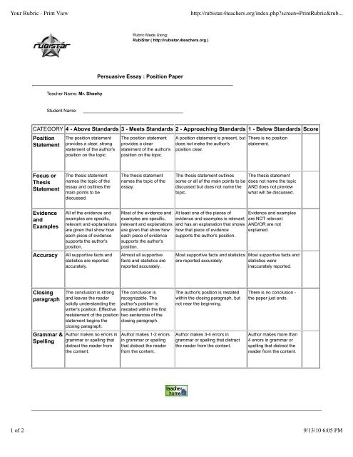 2011 US 2 - Persuasive Essay Rubric.pdf - Union City High School