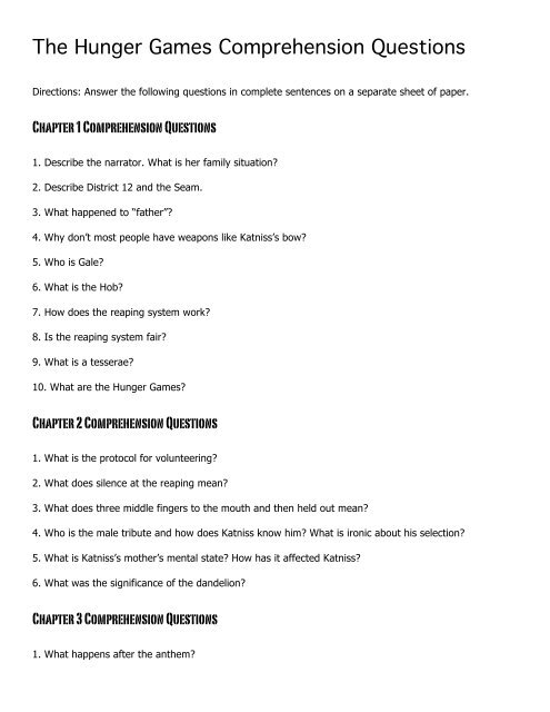 Hunger Games Comprehension Questions