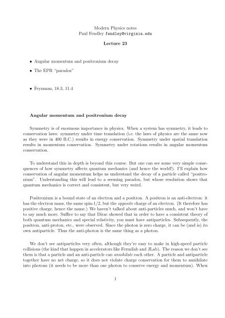Angular momentum and positronium decay - Paul Fendley