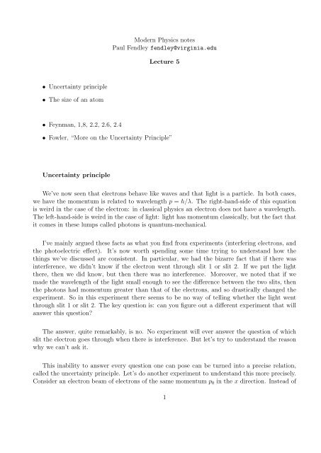 Modern Physics notes Paul Fendley fendley@virginia.edu Lecture 5 ...