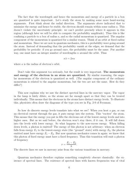 Modern Physics notes Paul Fendley fendley@virginia.edu Lecture 6 ...