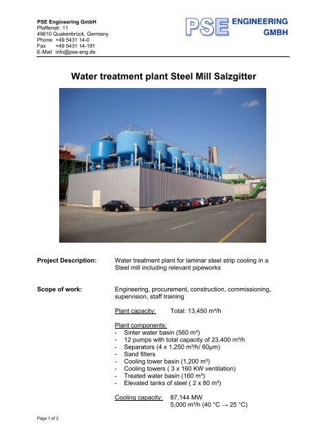 Water treatment plant Steel Mill Salzgitter - PSE Engineering GmbH