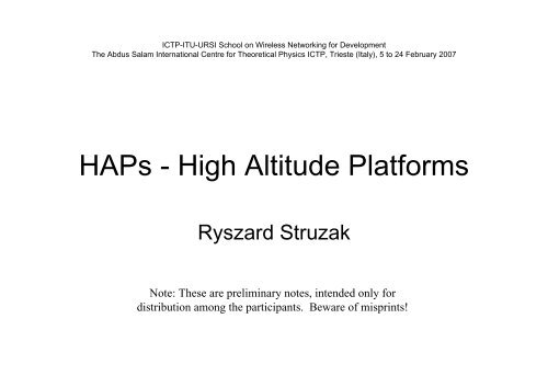 HAPs - High Altitude Platforms - Wireless@ICTP