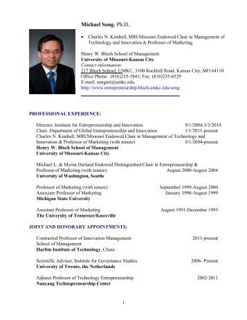 Michael Song, Ph.D. - UMKC Institute for Entrepreneurship and ...