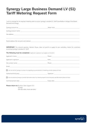 (S1) Tariff Metering Request Form - Synergy