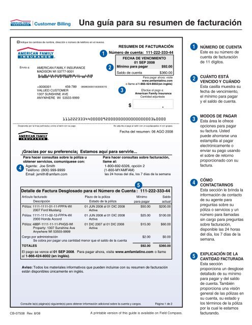 Una guÃ­a para su resumen de facturaciÃ³n - American Family Insurance