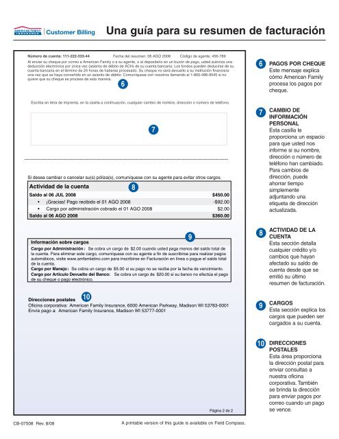 Una guÃ­a para su resumen de facturaciÃ³n - American Family Insurance