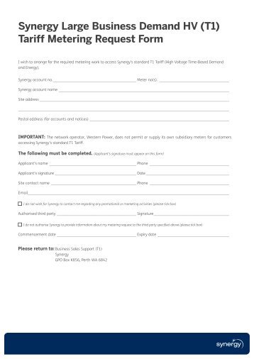 (T1) tariff Metering Request Form - Synergy