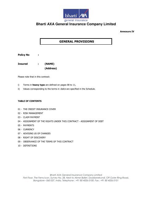 Bharti Axa General Insurance Company Limited Irda