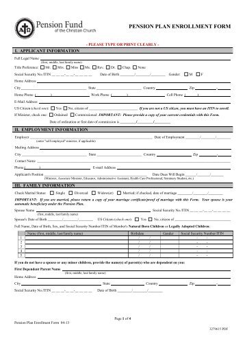 PENSION PLAN ENROLLMENT FORM - Pension Fund