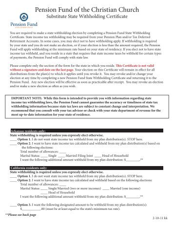 State Tax Withholding Form - Pension Fund