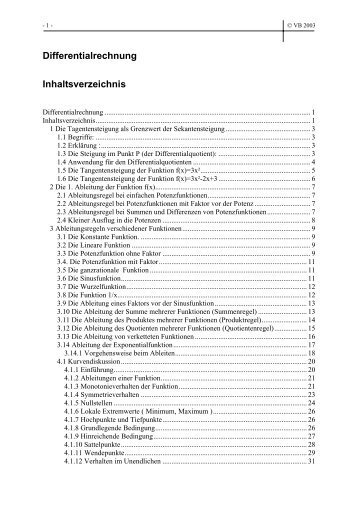 Differentialrechnung Zusammenfassung als PDF - VolkerBehrens.de