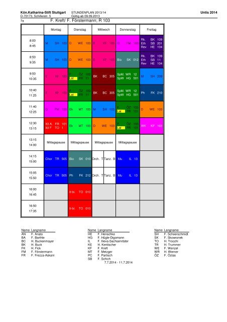 Stundenplan 2013_14 Klassen