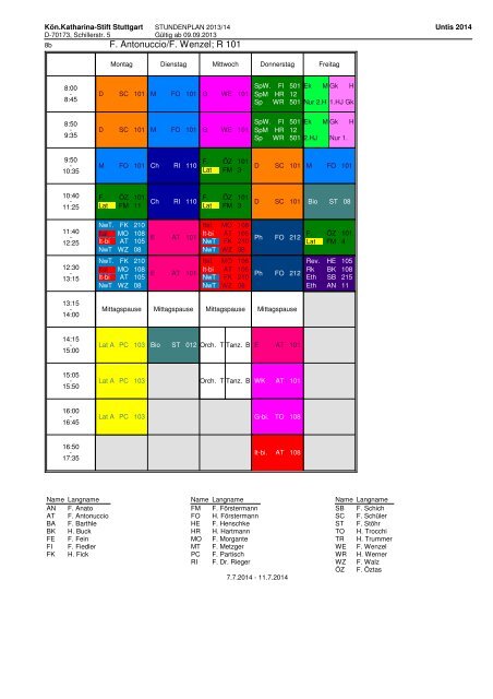 Stundenplan 2013_14 Klassen