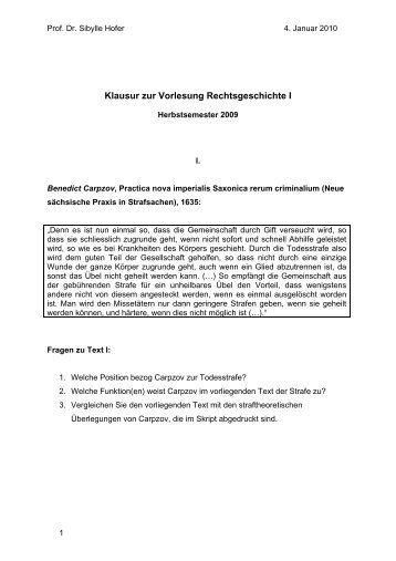 Klausur zur Vorlesung Rechtsgeschichte I
