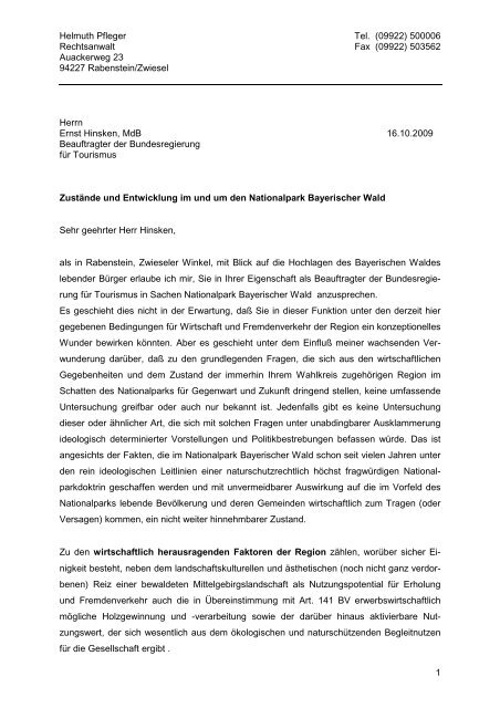 Offener Brief an Ernst Hinsken, MdB, Beauftragter der ...