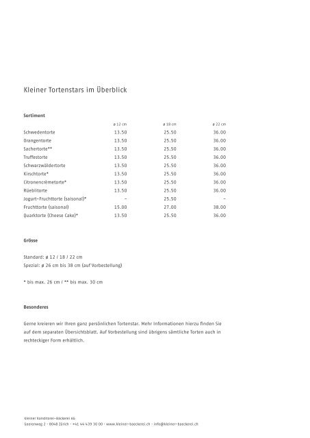 Kleiner Tortenstars und KonditoreispezialitÃ¤ten - Ãber Kleiner