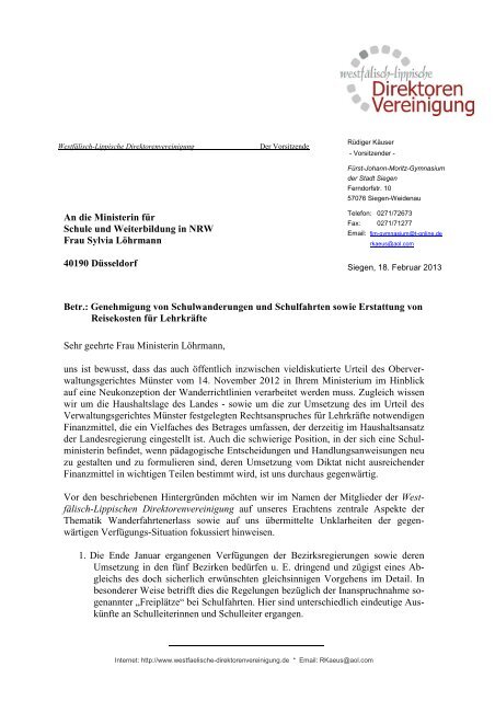 Brief mit Adressabfrage - WestfÃ¤lisch-Lippische Direktorenvereinigung