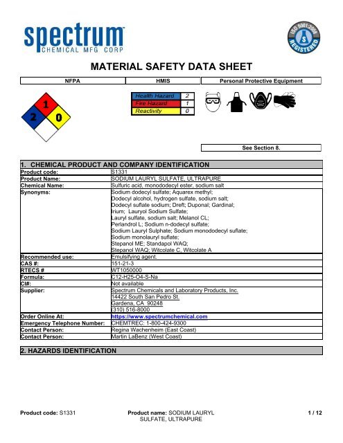 Msds Spectrum Chemical