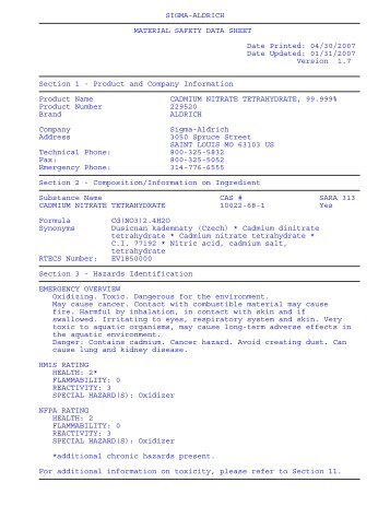 SIGMA-ALDRICH MATERIAL SAFETY DATA SHEET Date Printed ...